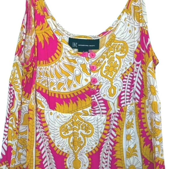 INC International Concepts Print, Swing/Flowy, Peplum Tank, XL, Pink/White/Gold - Picture 2 of 11